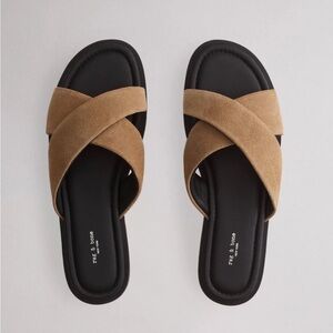 Rag and bone Women's Tan Slide suede Sandals Geo Cross Strap